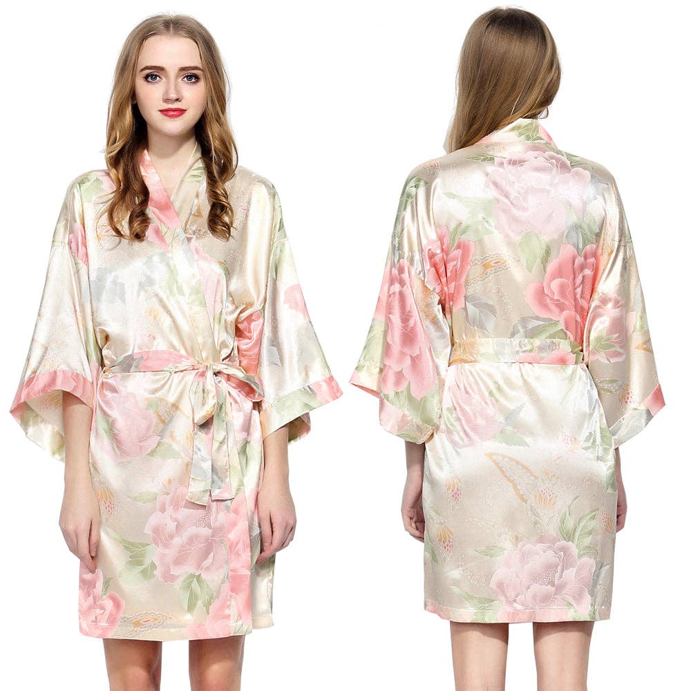 Champagne Floral Satin Robe