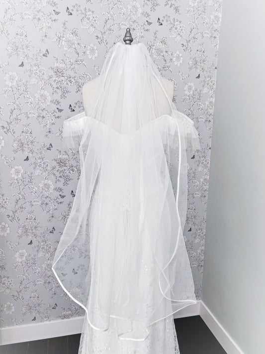 Simple Single-Tier Ribbon Wedding Veil image 1