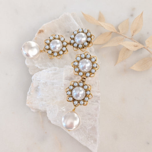 ZARAH Brass Filigree Pearl Drop Earrings