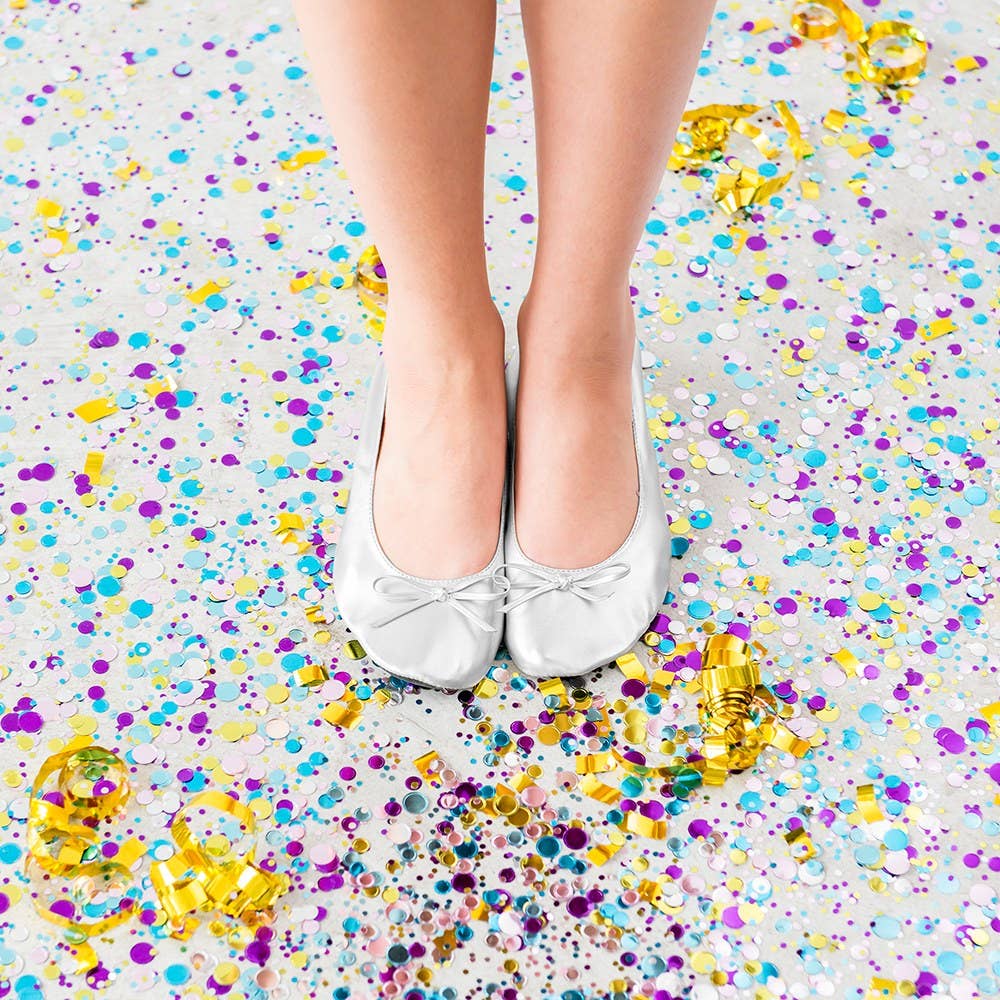 Foldable Ballet Flats Wedding Favors - Metallic Silver