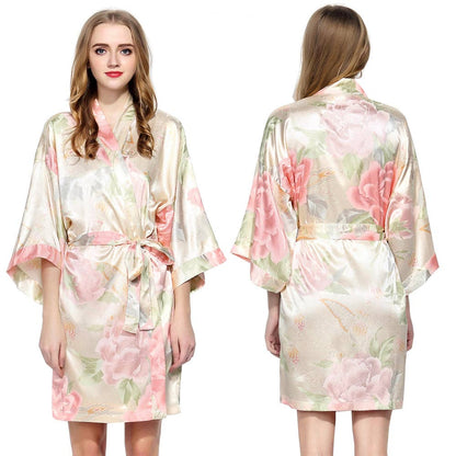 Champagne Floral Satin Robe