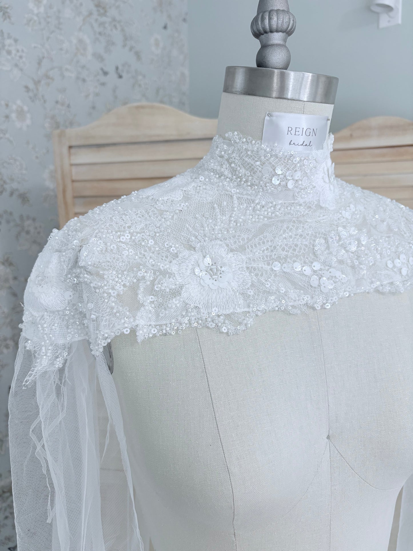 Beaded High Neck Capulet Veil