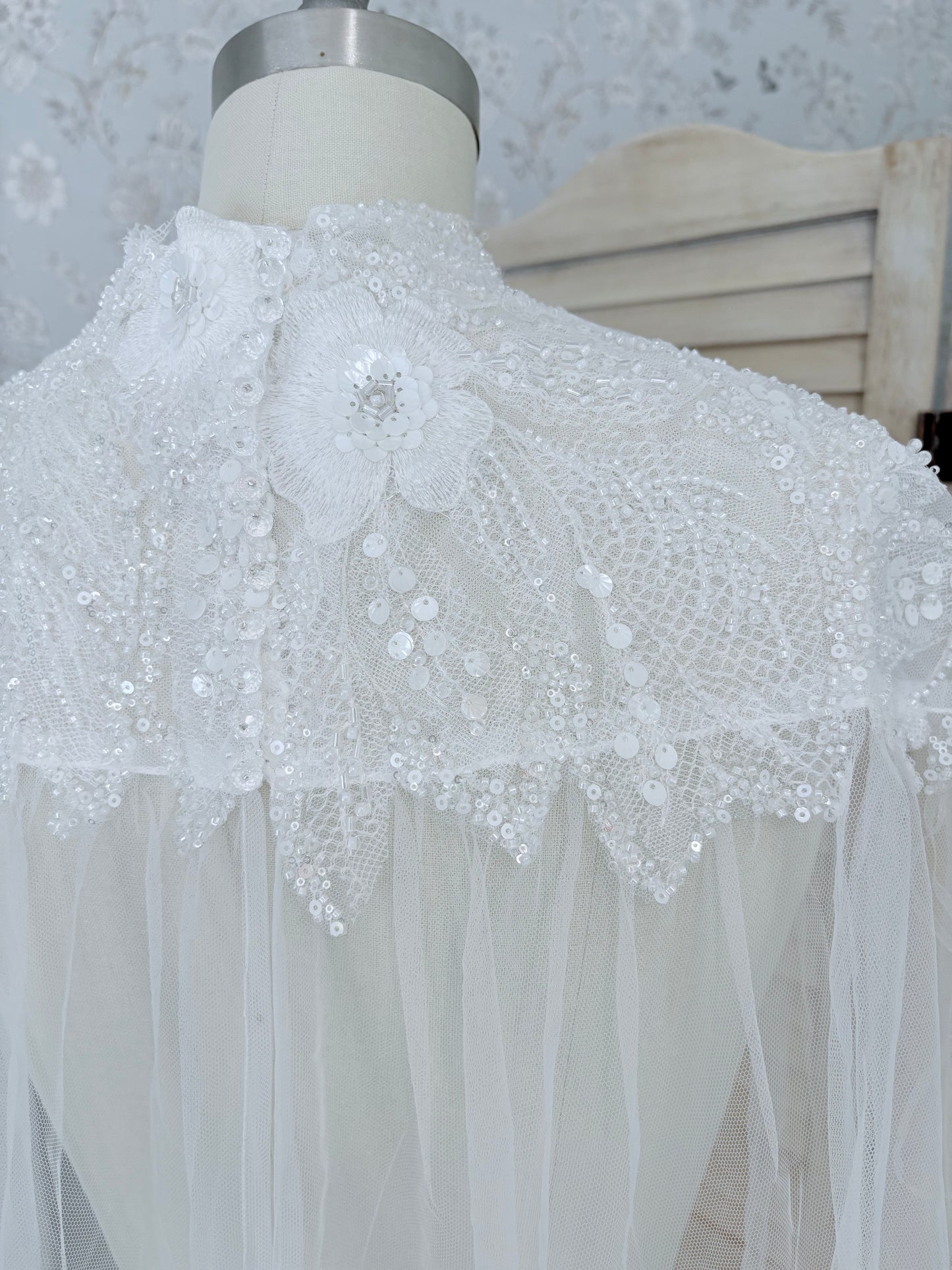 Beaded High Neck Capulet Veil