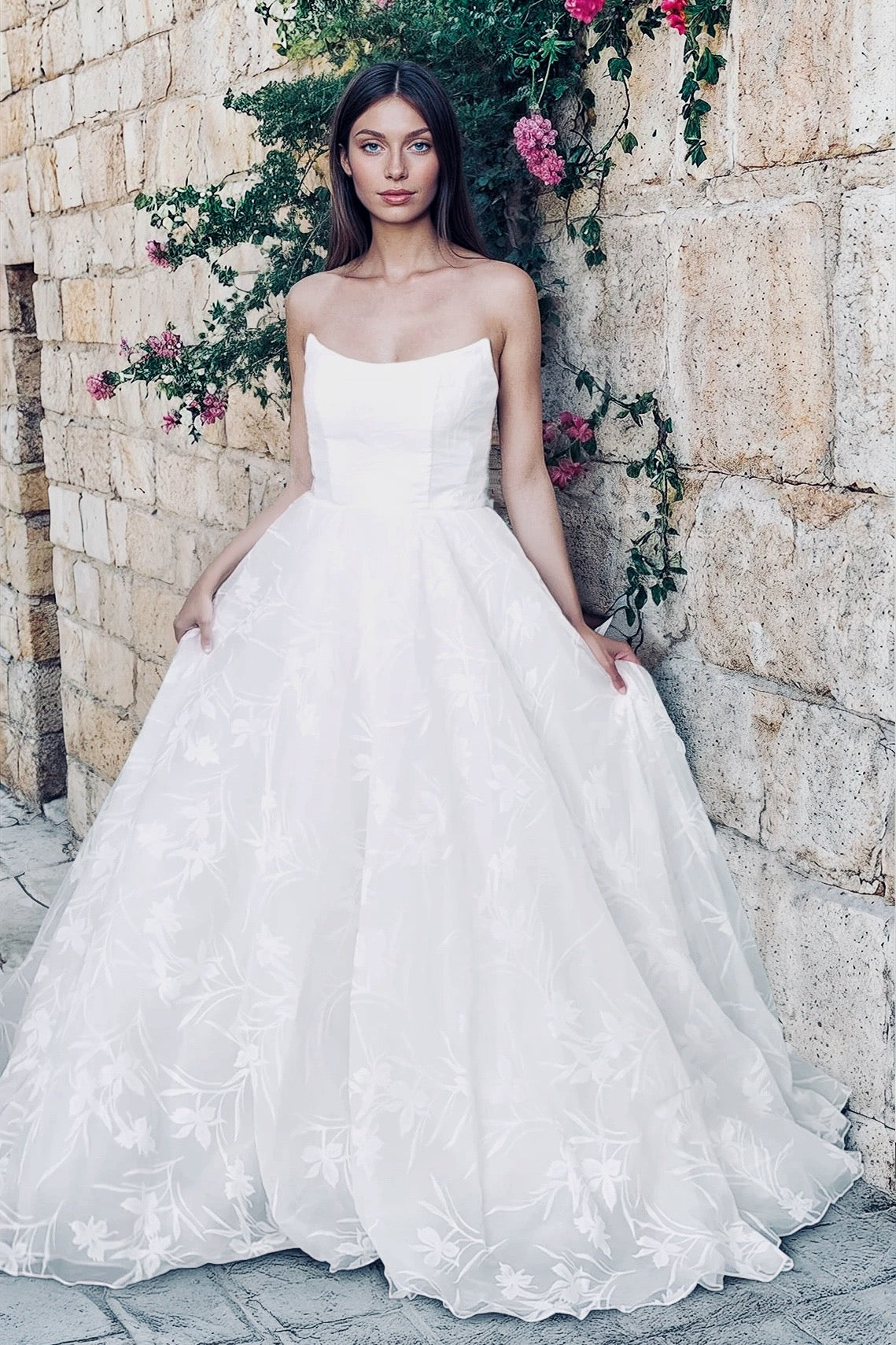 Cordelia Floral Velvet Organza Wedding Dress | A-Line Bridal Gown