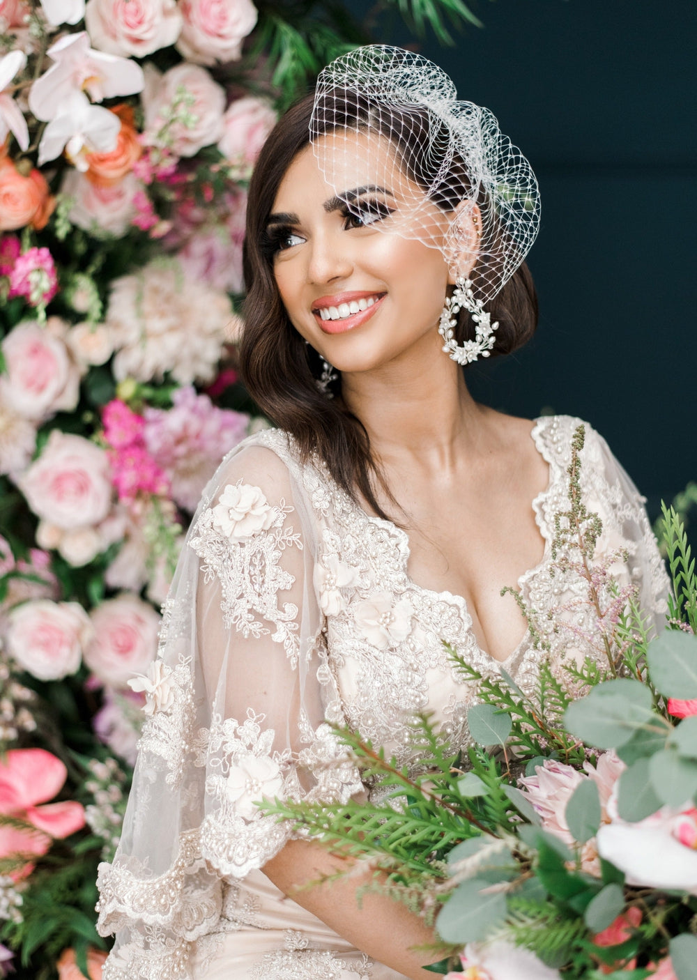 LAINE Statement Pearl & Crystal Vine Teardrop Bridal Earrings