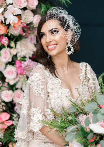 LAINE Statement Pearl & Crystal Vine Teardrop Bridal Earrings