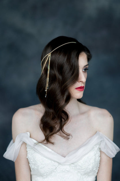 LIZA Draped Crystal Bridal Hair Chain