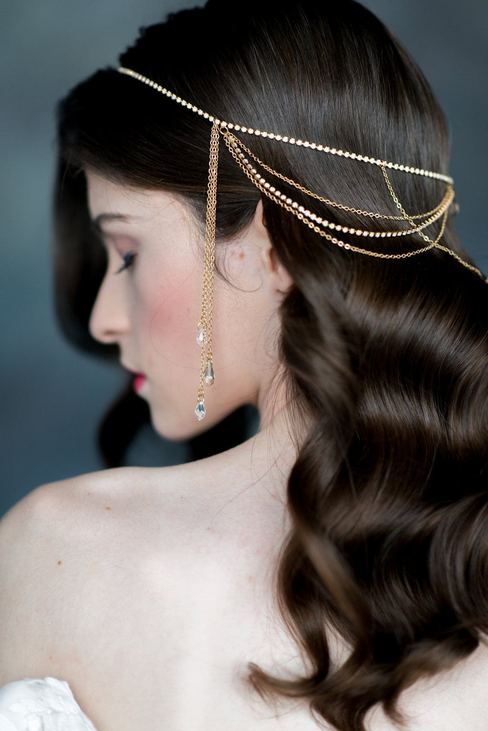 LIZA Draped Crystal Bridal Hair Chain