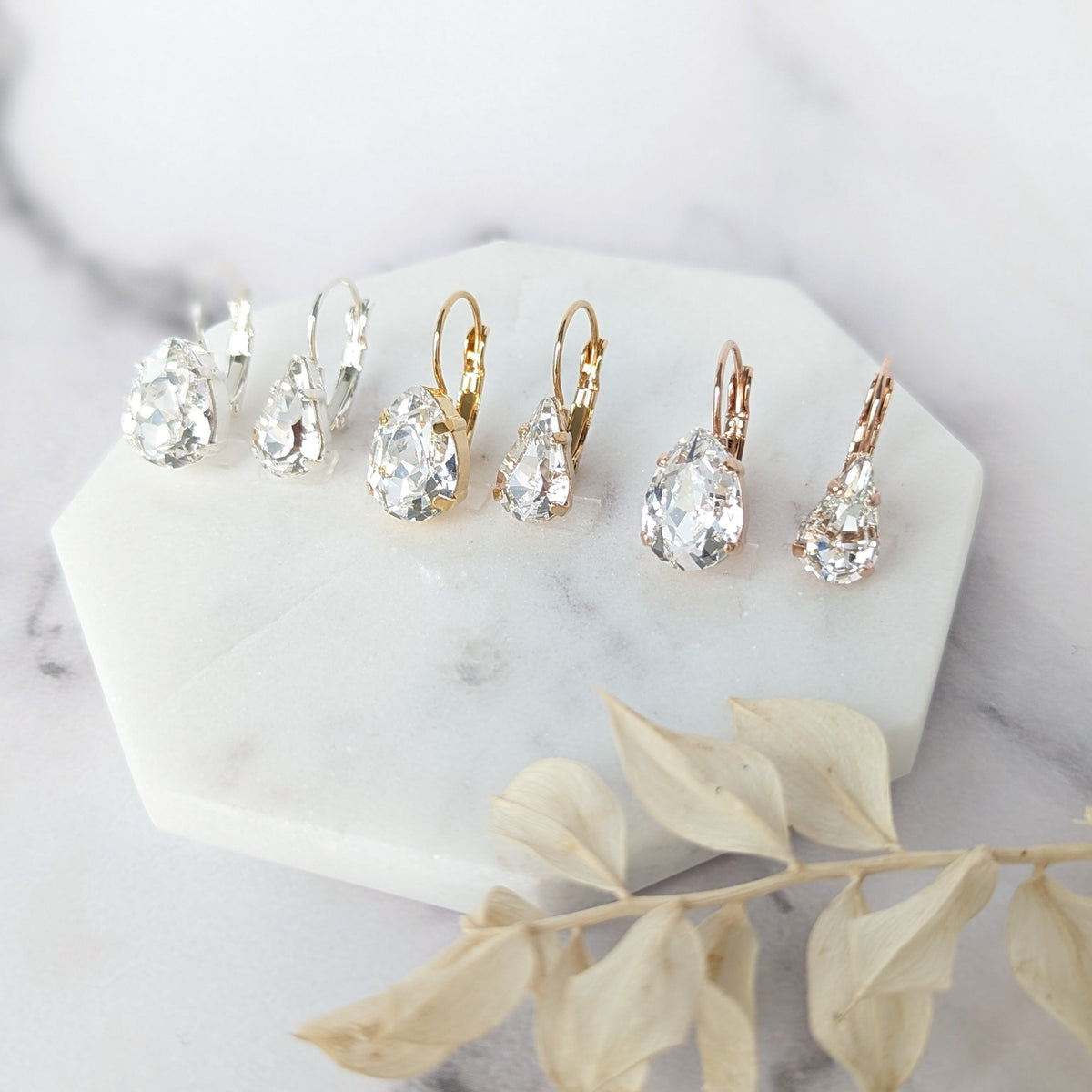 SARA Crystal Pear Drop Earrings