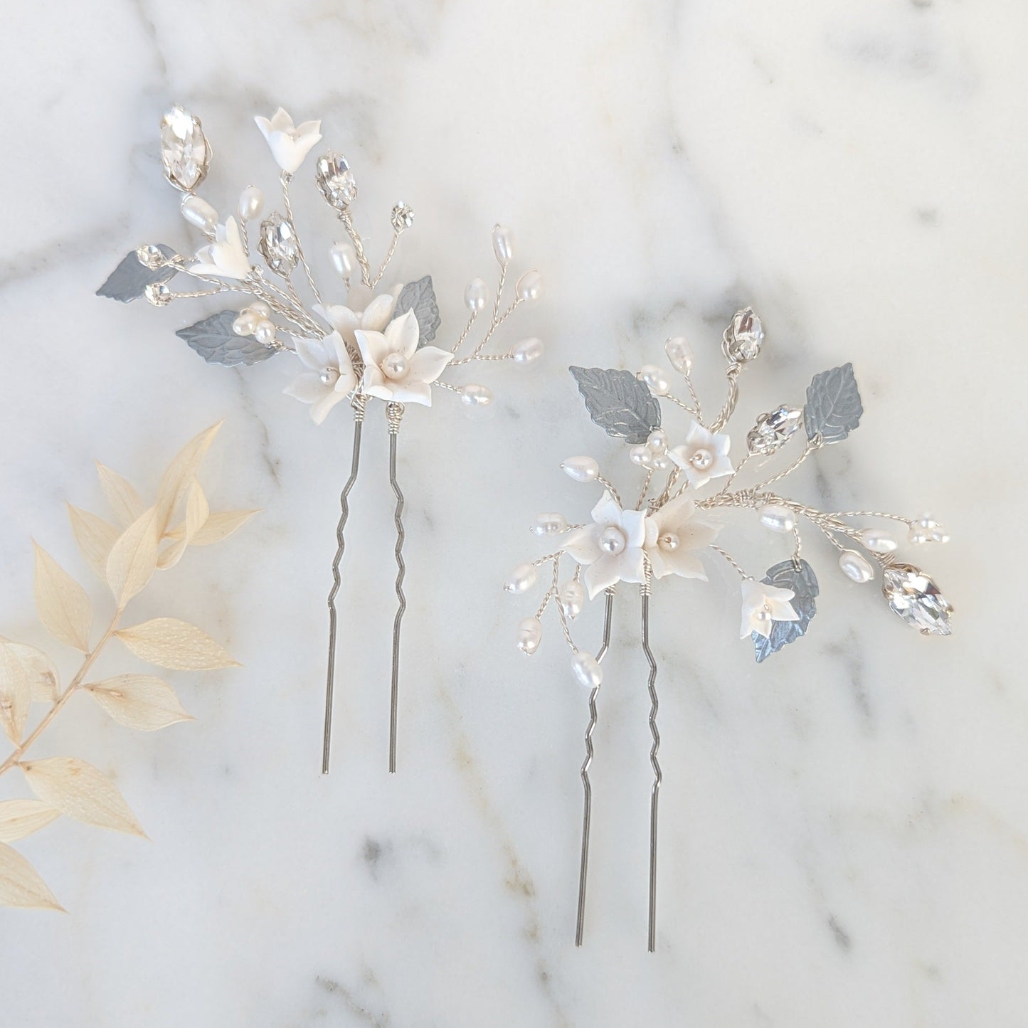 AVA Crystal & Pearl Flower Bridal Hair Pins