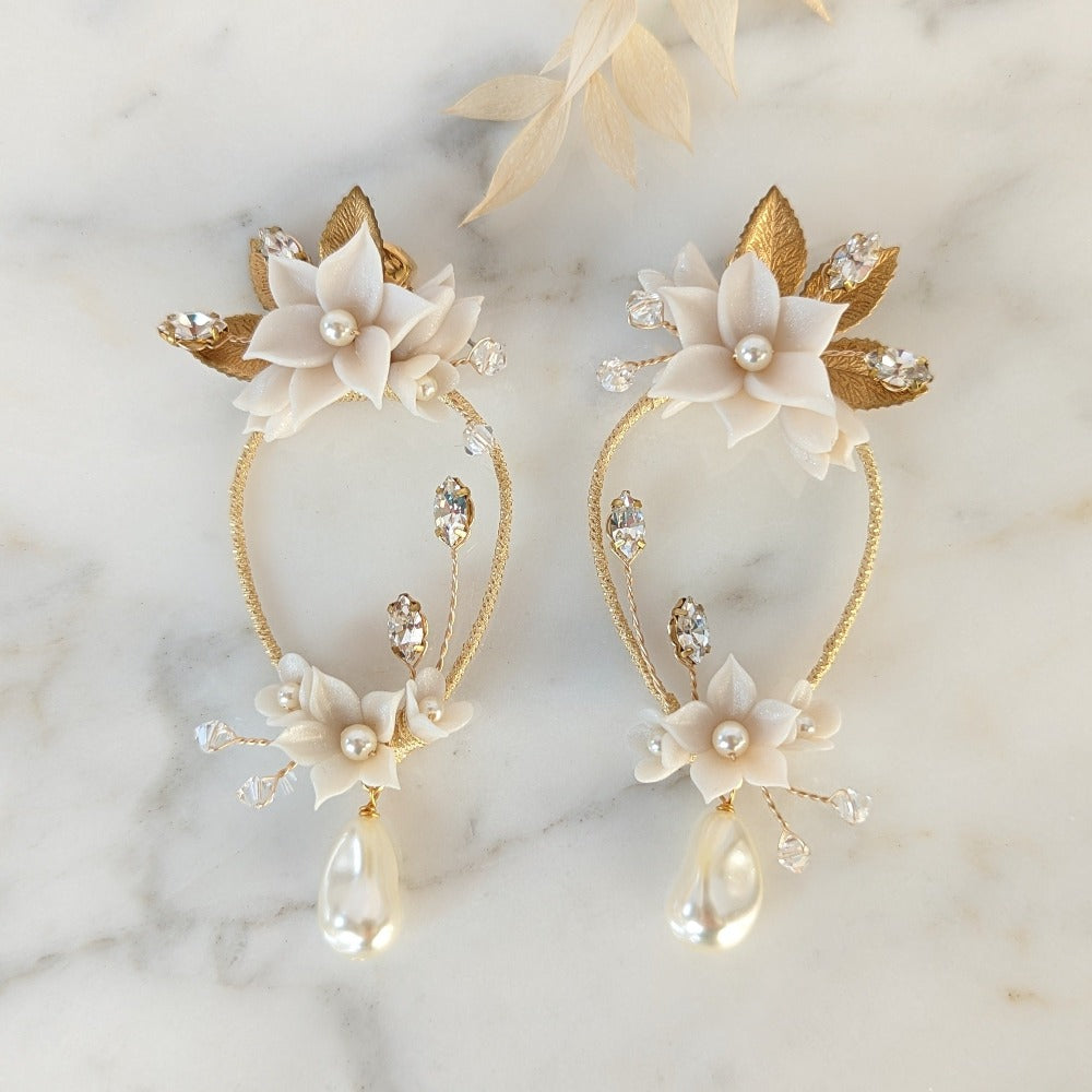 LADYLYN Large Floral Earrings with Pearl Drops