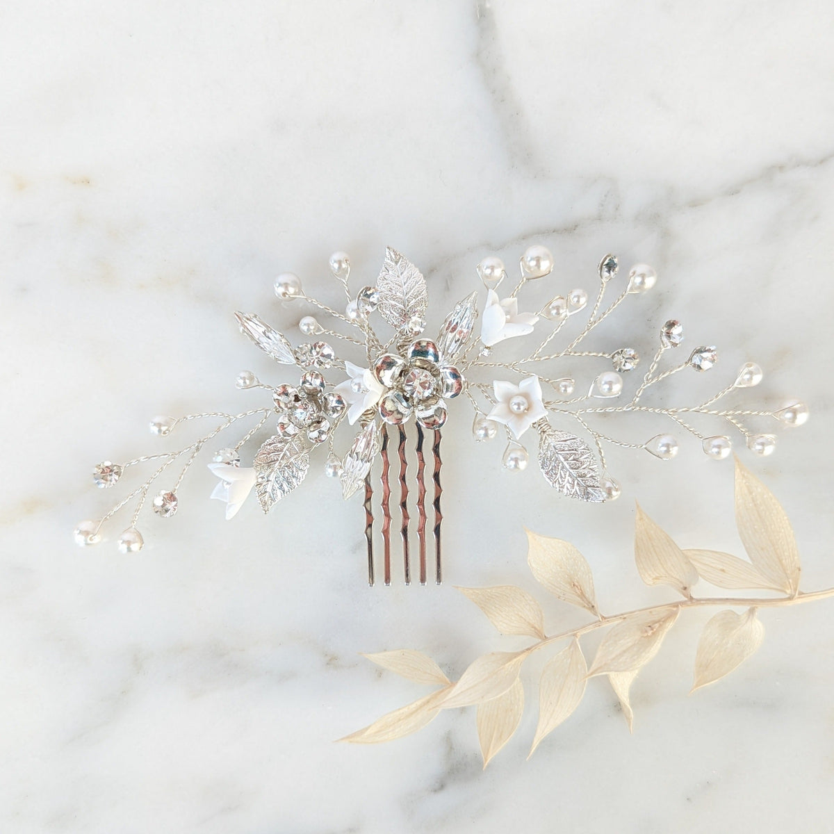 LIANNA Crystal & Pearl Floral Hair Vine