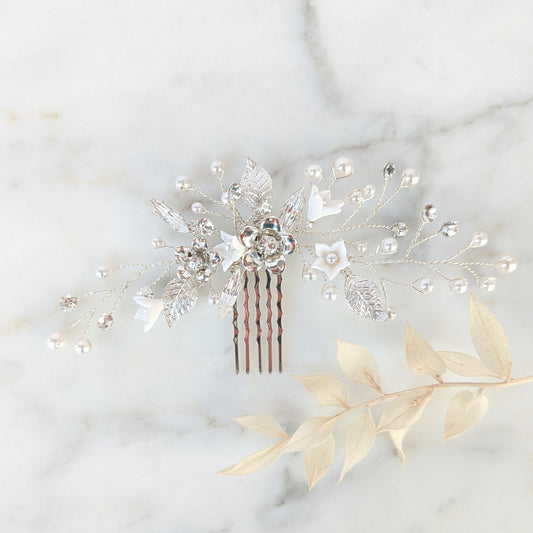 LIANNA Crystal & Pearl Floral Hair Vine