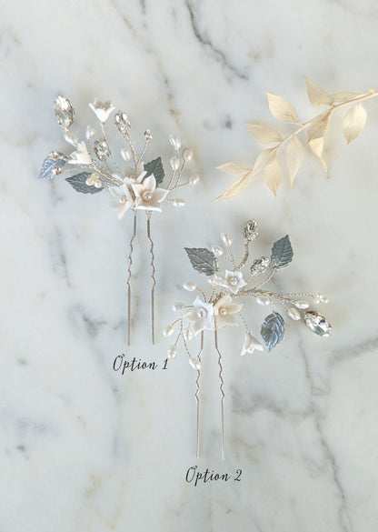 AVA Crystal & Pearl Flower Bridal Hair Pins