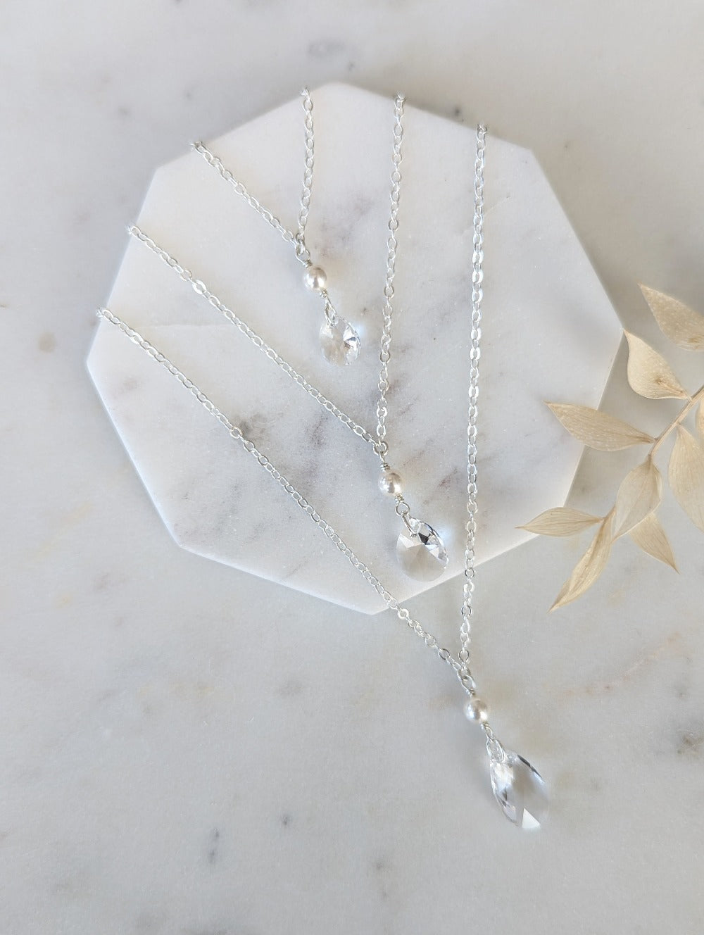 SADIE Teardrop Crystal & Pearl Back Chain Necklace
