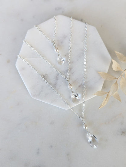 SADIE Teardrop Crystal & Pearl Back Chain Necklace