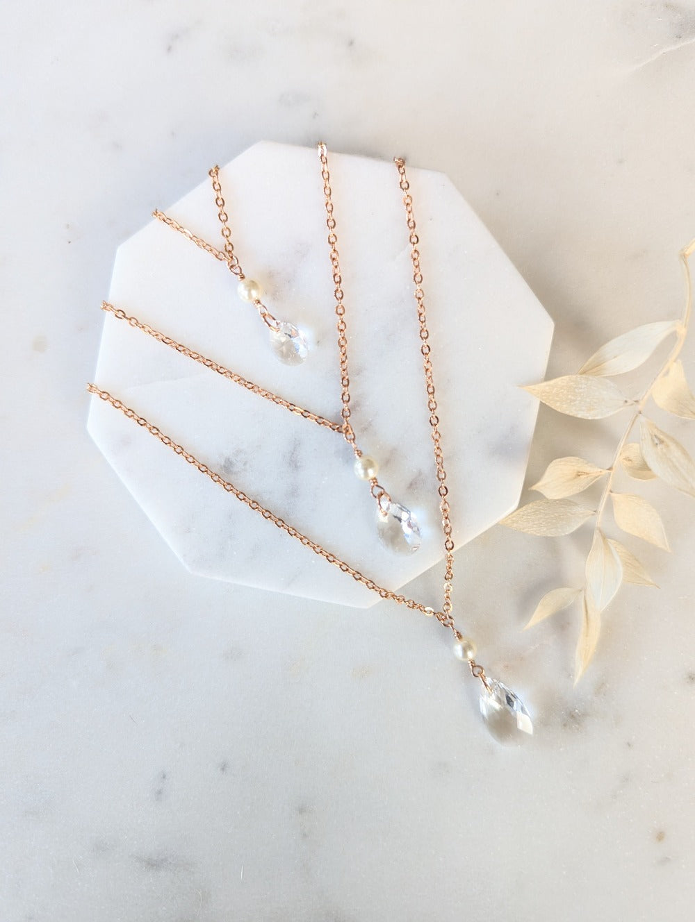 SADIE Teardrop Crystal & Pearl Back Chain Necklace