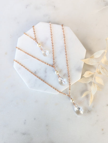 SADIE Teardrop Crystal & Pearl Back Chain Necklace