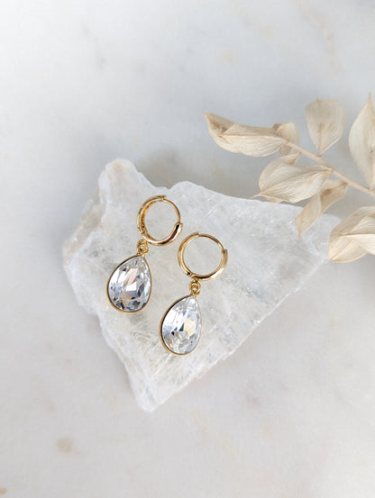 GRACIE Teardrop Crystal Hoop Earrings