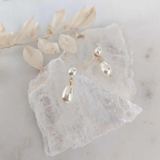 JESS Double Pearl Drop Bridal Earrings