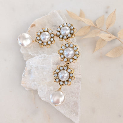 ZARAH Brass Filigree Pearl Drop Earrings