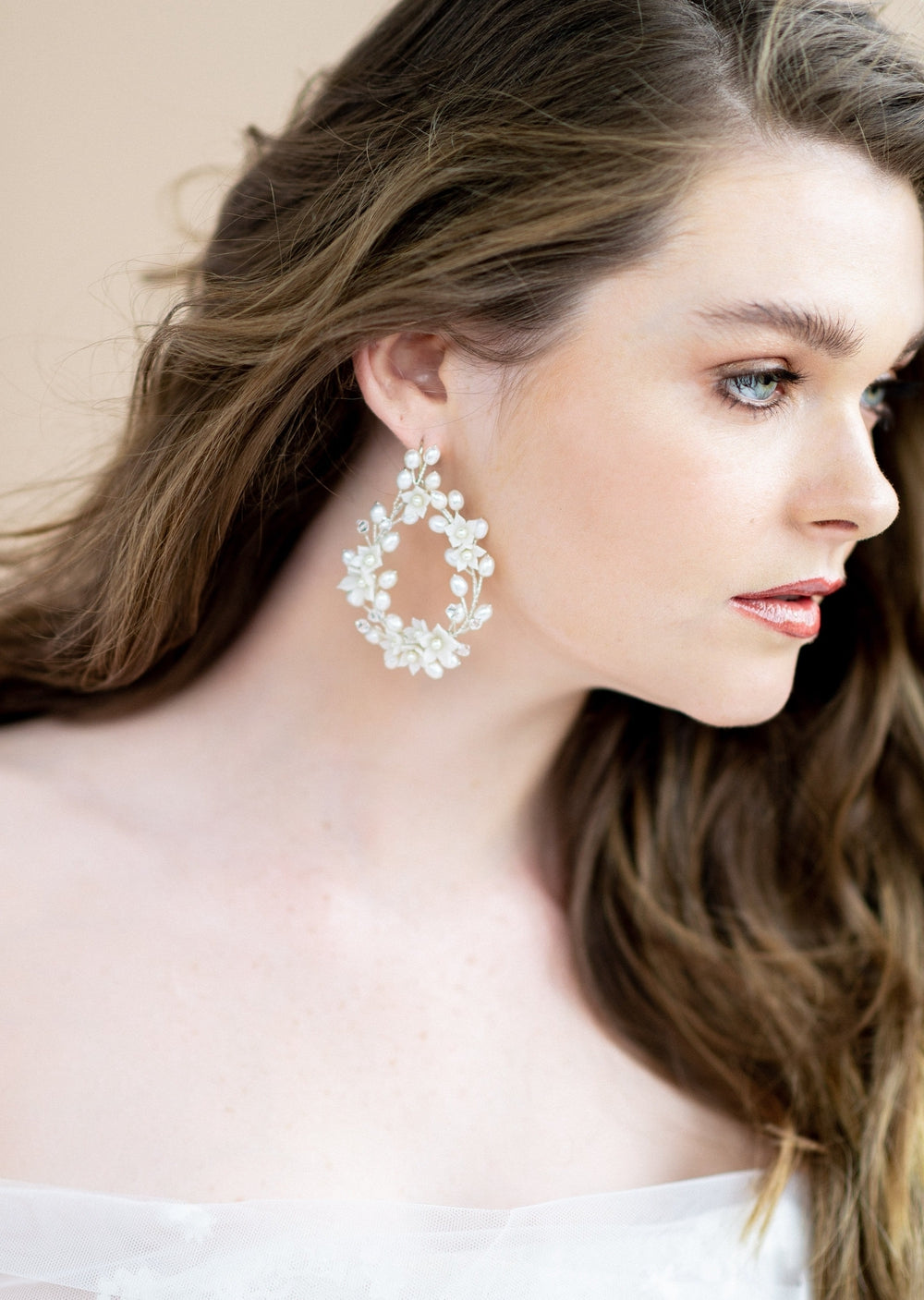LAINE Statement Pearl & Crystal Vine Teardrop Bridal Earrings