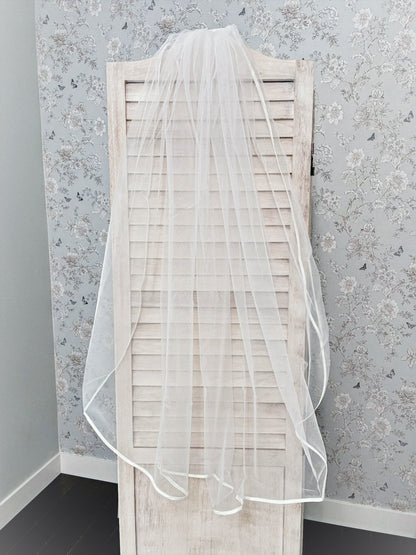 Simple Single-Tier Ribbon Wedding Veil image 0