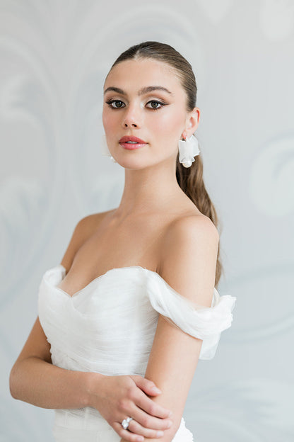 TORI Organza Bow Earrings with Pearl Drops