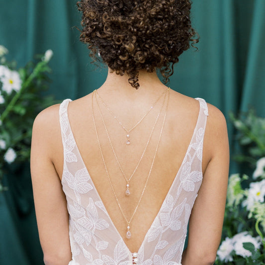 SADIE Teardrop Crystal & Pearl Back Chain Necklace