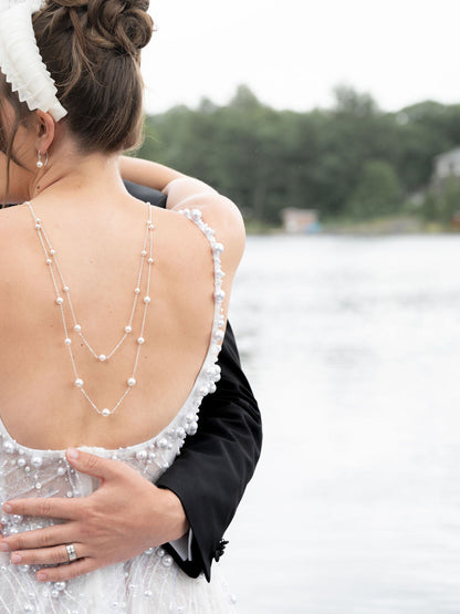 SANDRA Double Strand Pearl Bridal Back Necklace