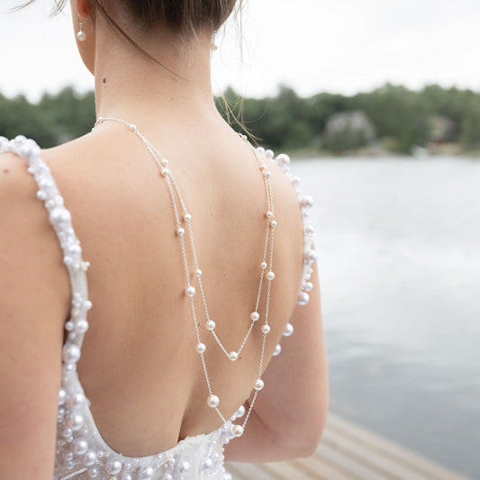 SANDRA Double Strand Pearl Bridal Back Necklace