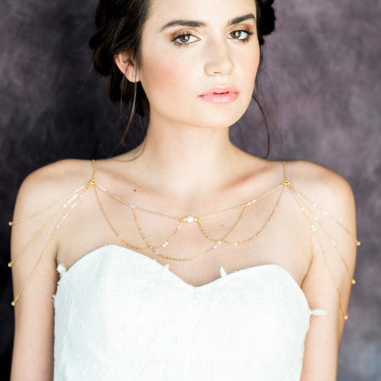 GINESSA Pearl Bridal Shoulder Necklace
