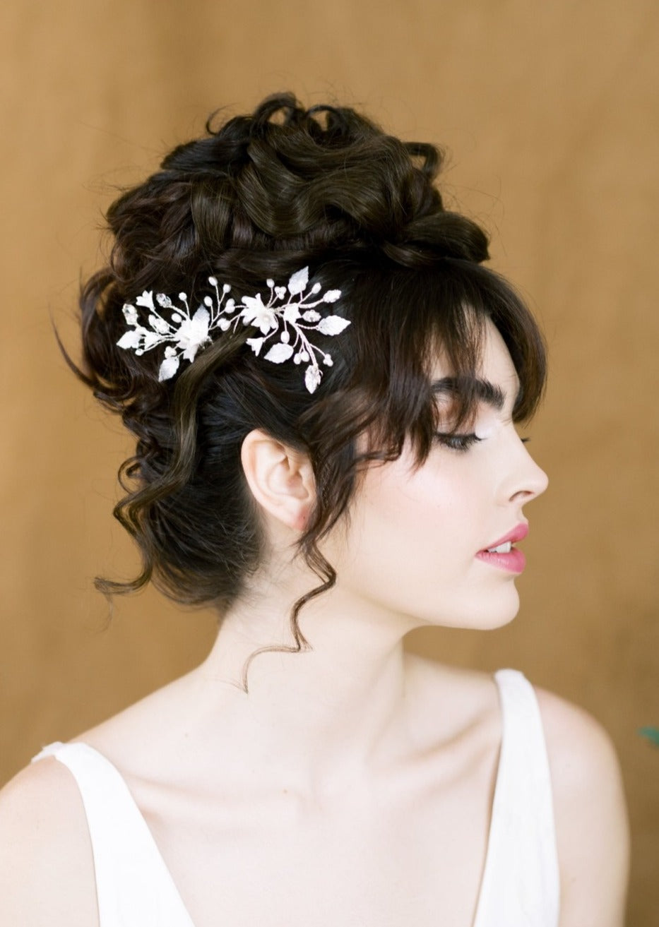 AVA Crystal & Pearl Flower Bridal Hair Pins