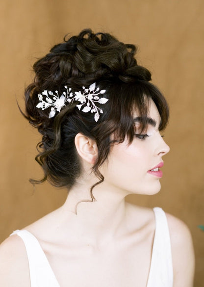 AVA Crystal & Pearl Flower Bridal Hair Pins
