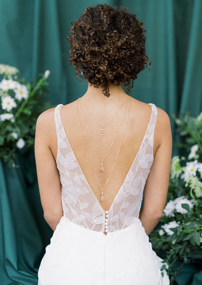 SADIE Teardrop Crystal & Pearl Back Chain Necklace