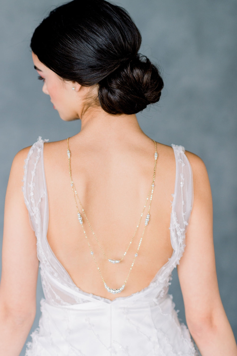 TIFFANIE Pearl & Crystal Draped Back Necklace