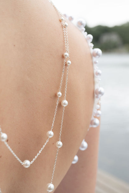 SANDRA Double Strand Pearl Bridal Back Necklace