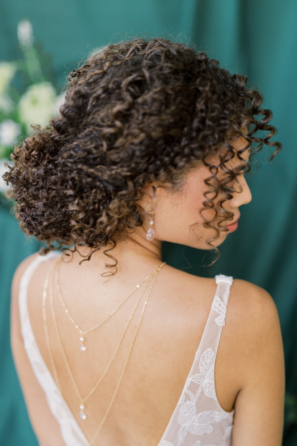 SADIE Teardrop Crystal & Pearl Back Chain Necklace