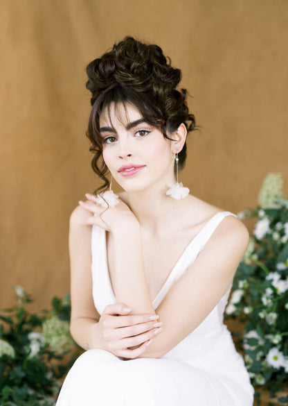 DAISY Long Silk Flower Drop Bridal Earrings