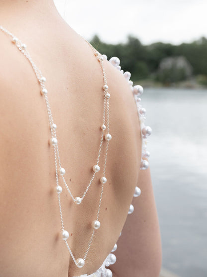 SANDRA Double Strand Pearl Bridal Back Necklace