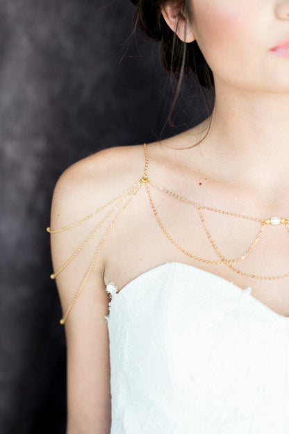 GINESSA Pearl Bridal Shoulder Necklace