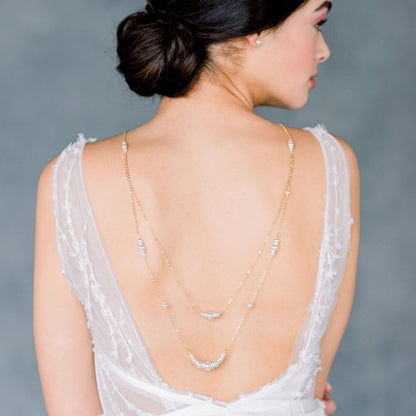 TIFFANIE Pearl & Crystal Draped Back Necklace