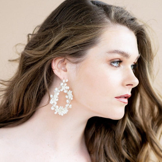 LAINE Statement Pearl & Crystal Vine Teardrop Bridal Earrings