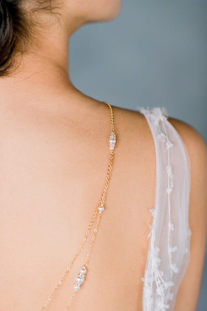 TIFFANIE Pearl & Crystal Draped Back Necklace