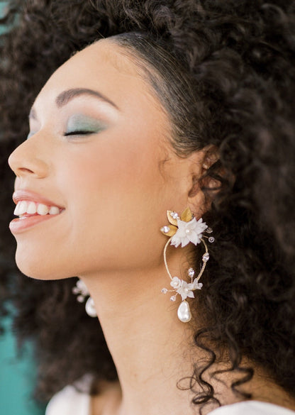 LADYLYN Large Floral Earrings with Pearl Drops