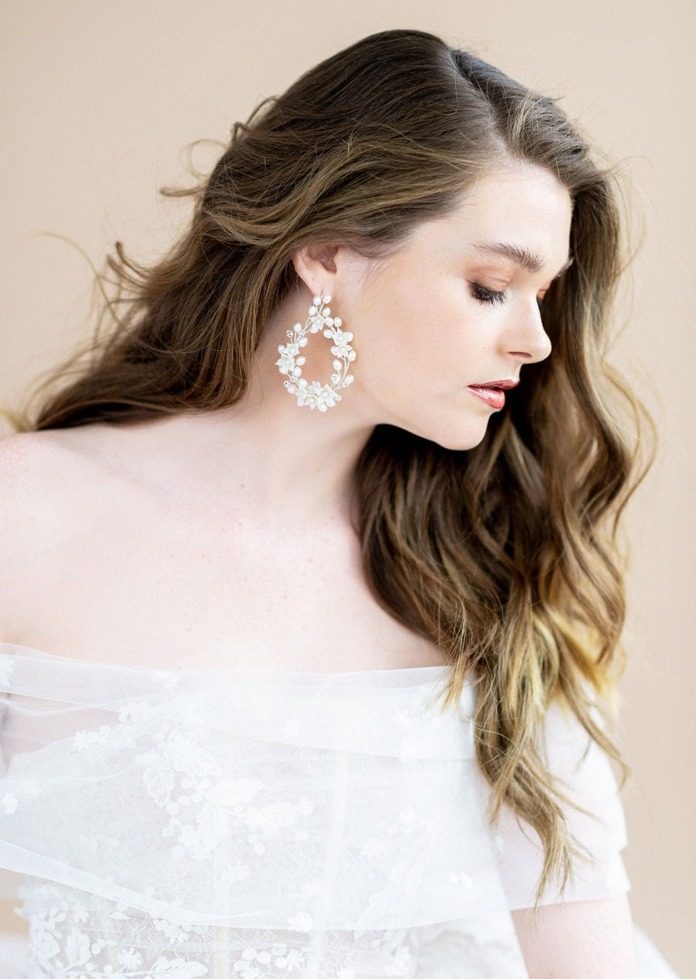 LAINE Statement Pearl & Crystal Vine Teardrop Bridal Earrings