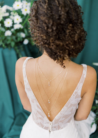 SADIE Teardrop Crystal & Pearl Back Chain Necklace
