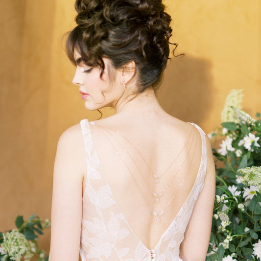 ELLIE Detachable Crystal Pearl Drop Back Jewelry for Wedding Dress