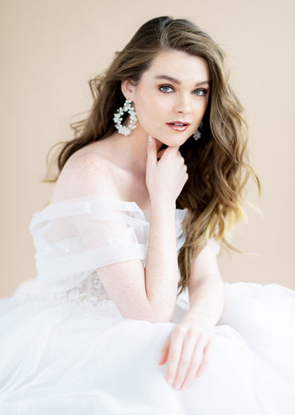 LAINE Statement Pearl & Crystal Vine Teardrop Bridal Earrings